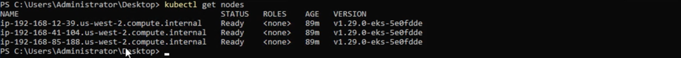 Figure 4 - List of Amazon EKS nodes using kubectl commands