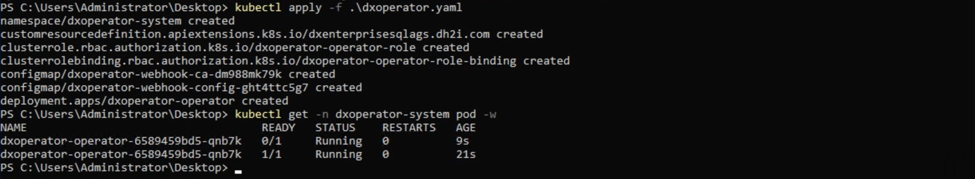 Figure 5 – Install DxOperator using kubectl command