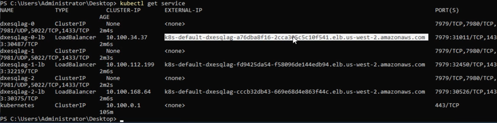 Figure 10 – External IP of DXESQLAG-0 load balancer