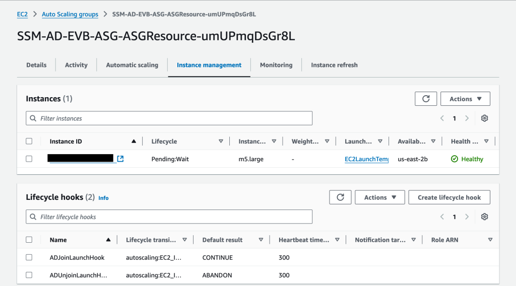 Figure 10 - New Amazon EC2 instance in Pending:Wait lifecycle, which will trigger the EventBridge rule to call Systems Manager Automation.