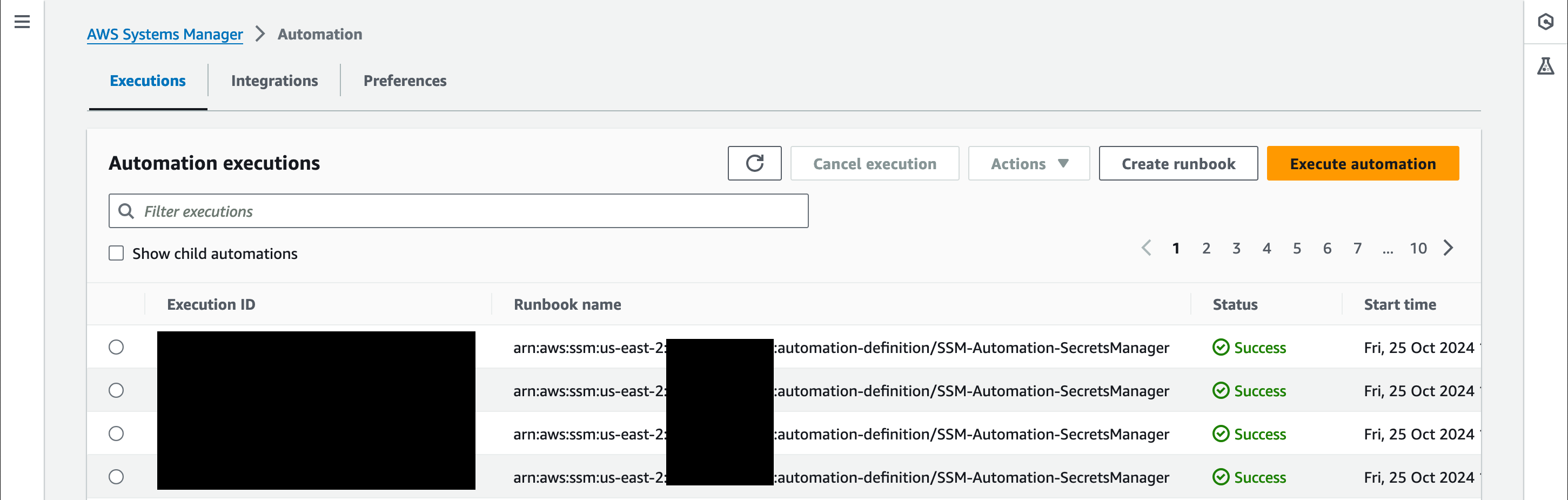 Figure 5 - Four Automation runbook executions with a status code of Success which means the AD domain join was completed.
