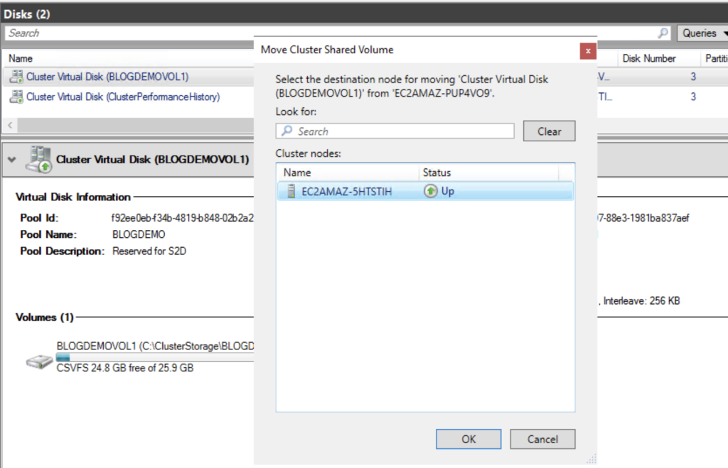 Choosing new destination node for CSV in Failover cluster manager