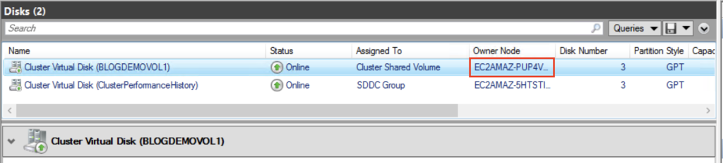 View of current CSV owner node in Failover cluster manager tool