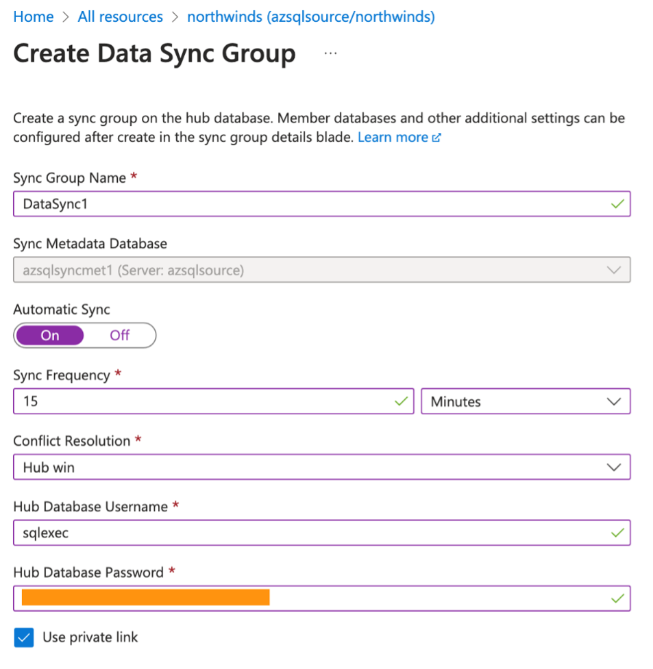 Create Data Sync Group