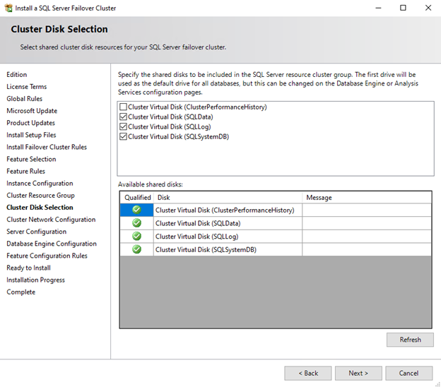 Figure 10: Cluster Disk Selection