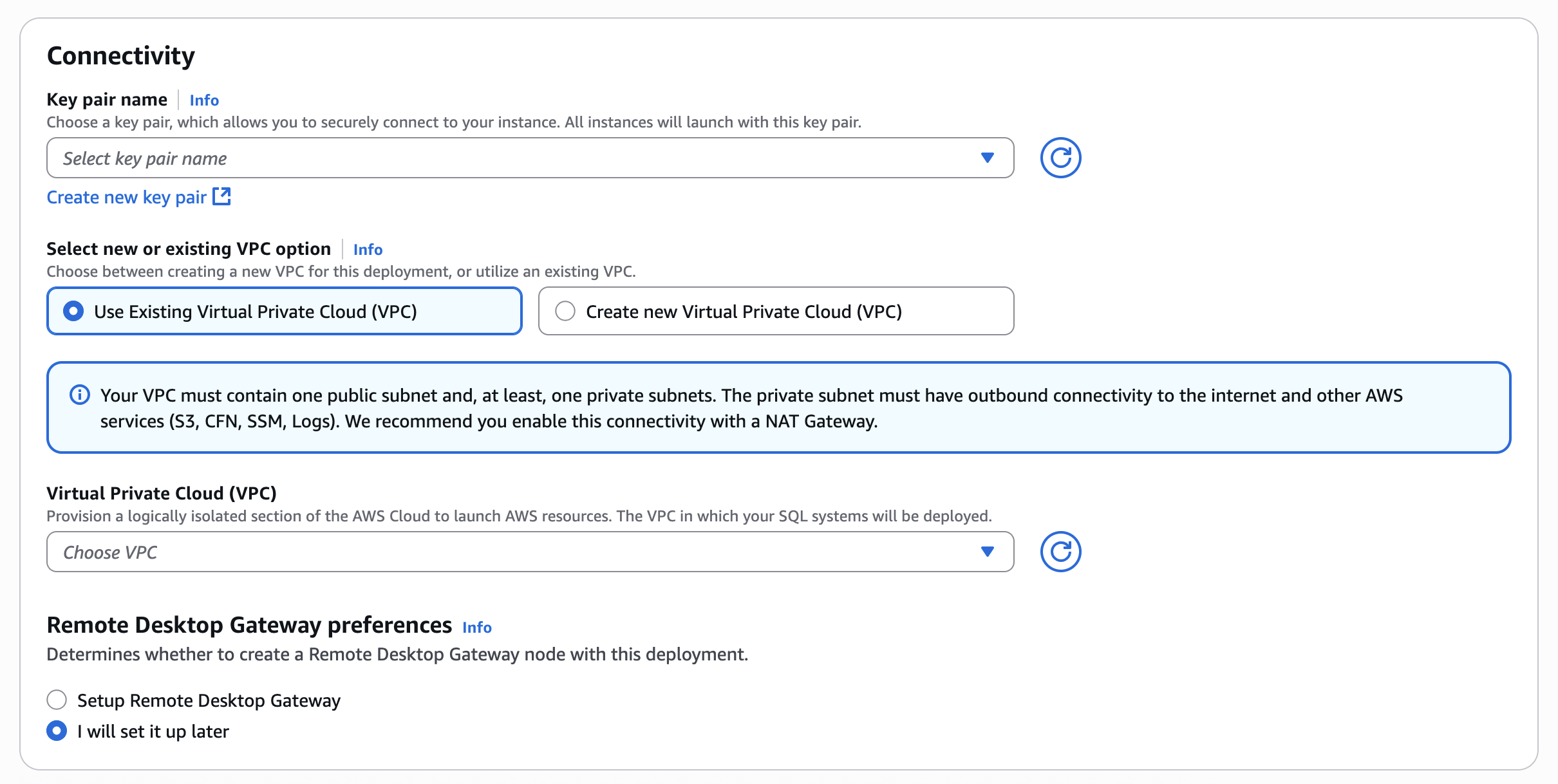AWS Launch Wizard SQL developer connectivity settings