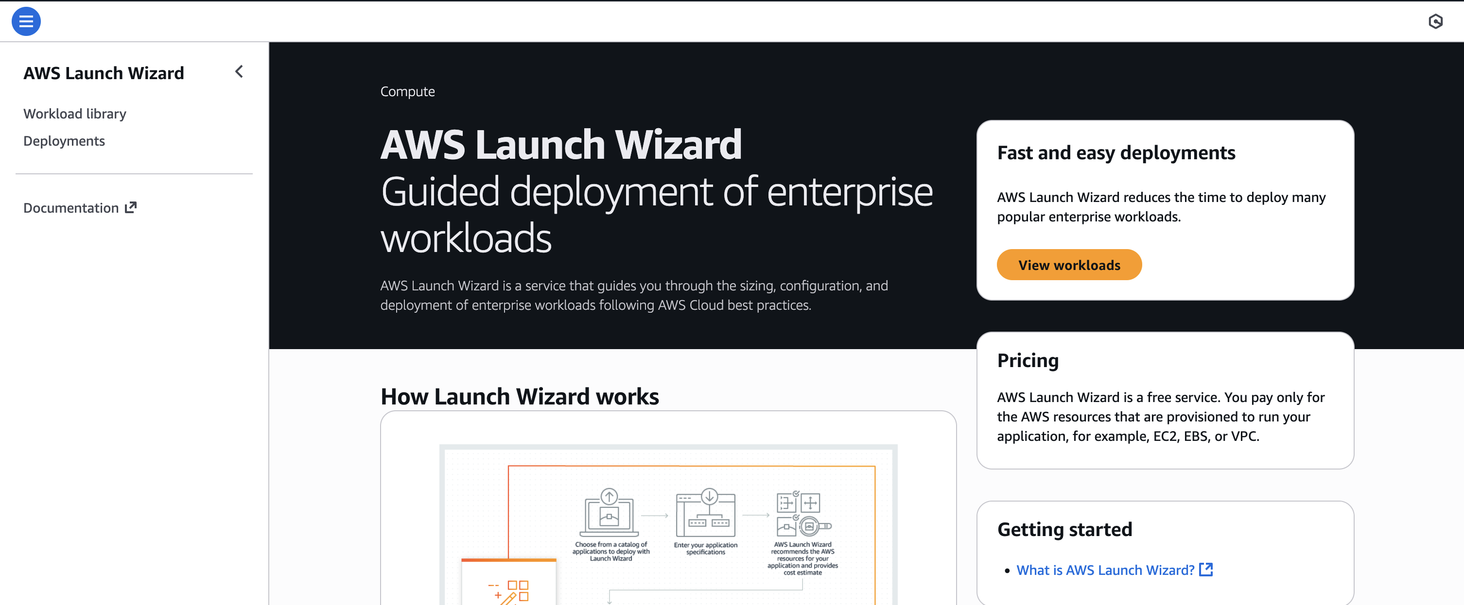 AWS Launch Wizard console workloads
