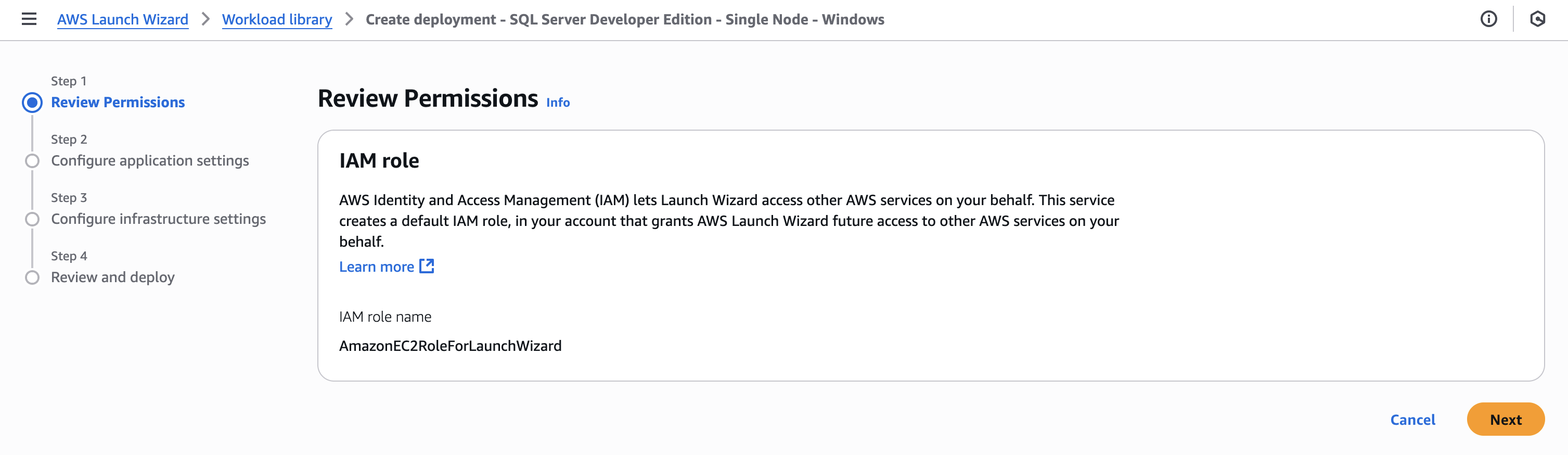 AWS Launch Wizard IAM permissions