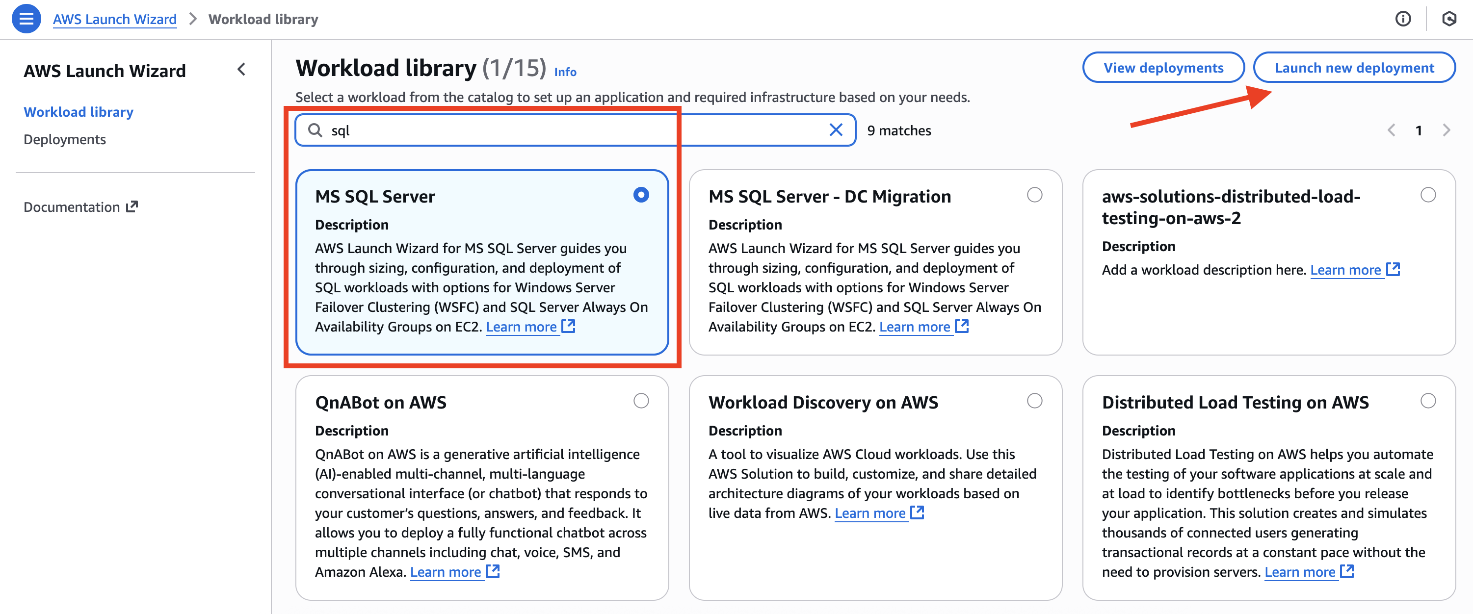 AWS Launch Wizard workload library