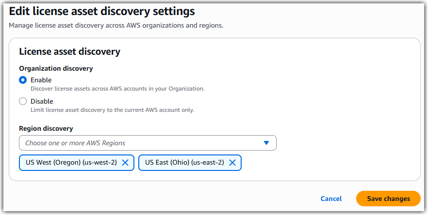 Enabling Organization discovery with two additional regions.