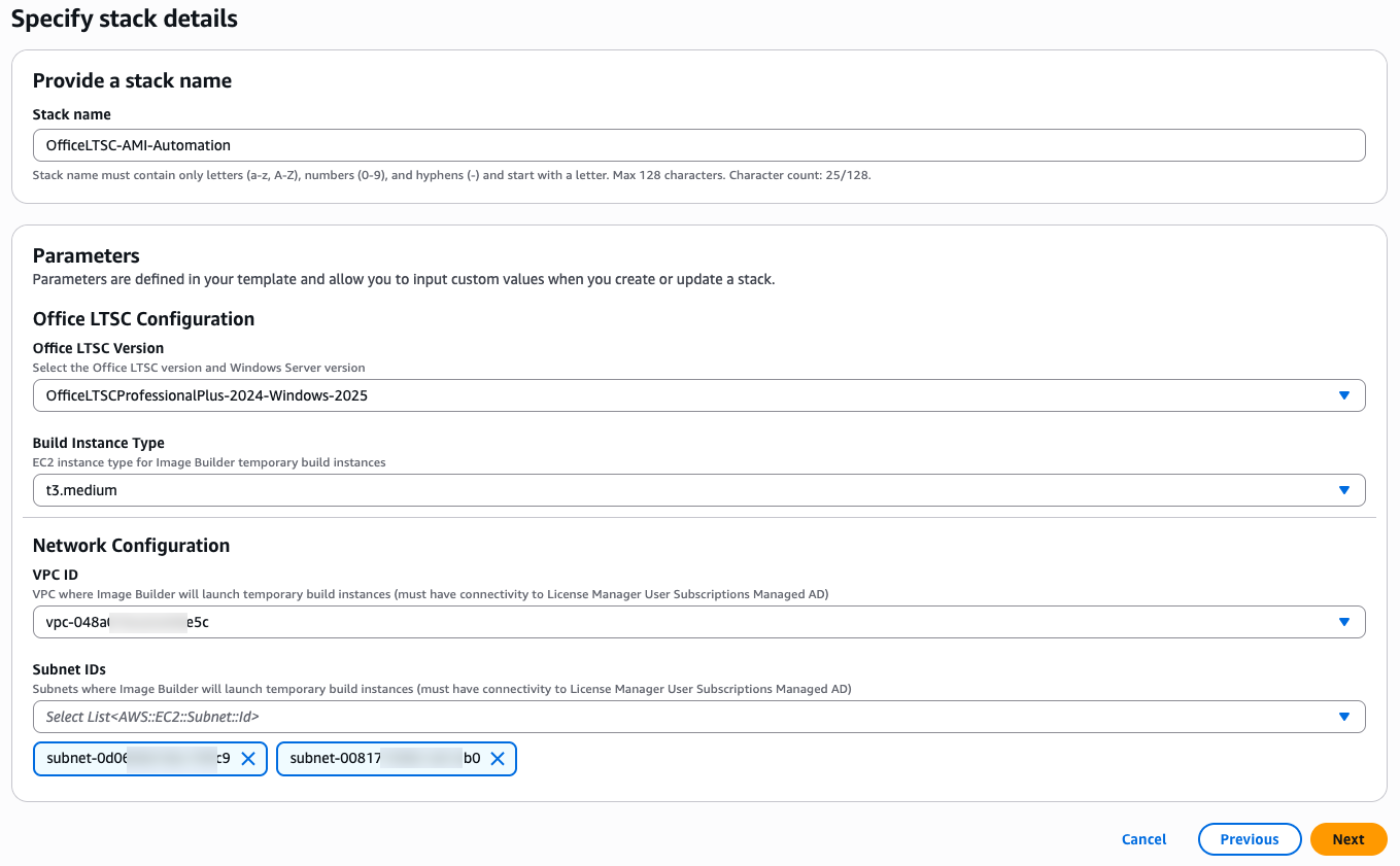 CloudFormation Stack Configuration for Office LTSC AMI Automation