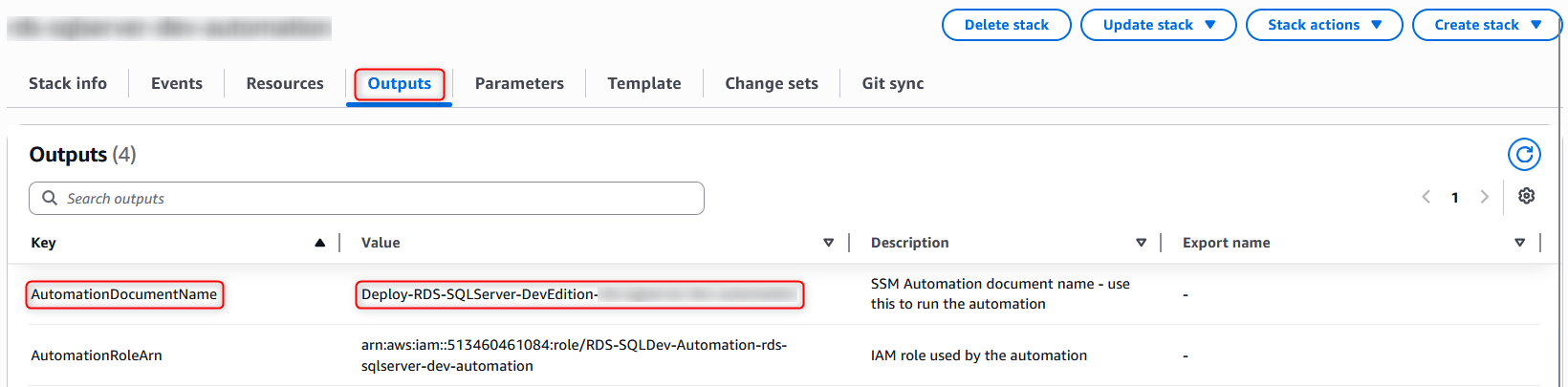 Figure 2 - View the CloudFormation output