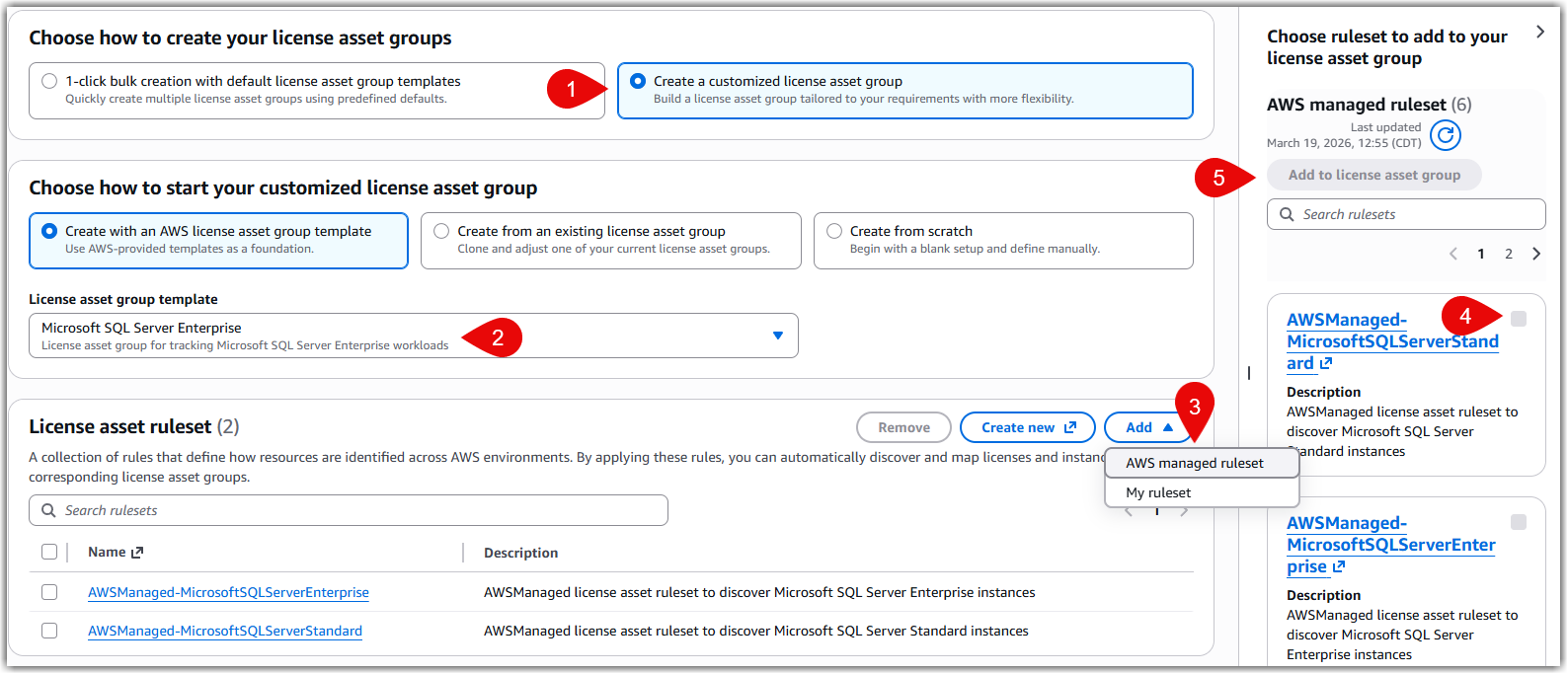 Create a customized license asset group for both SQL Server Standard and Enterprise.