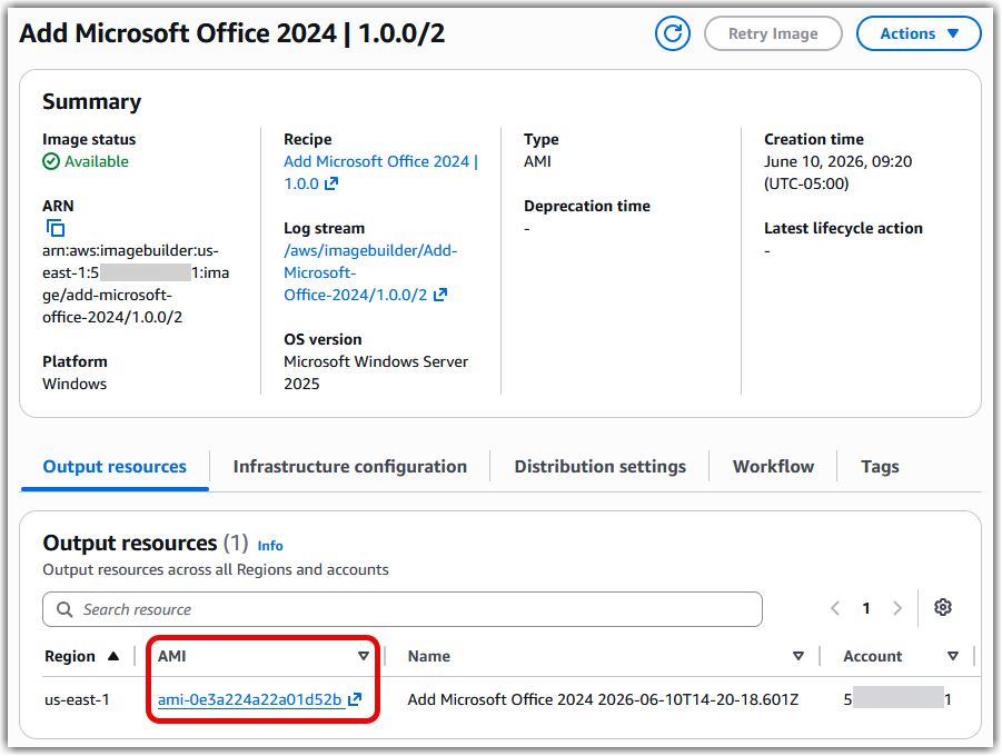 Finding the AMI ID in the Output resources