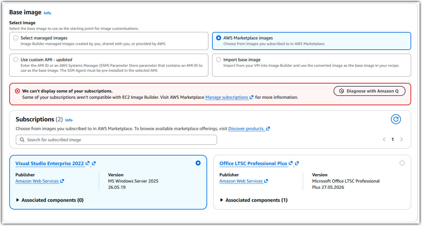 Selecting the Visual Studio Enterprise 2022 base image 