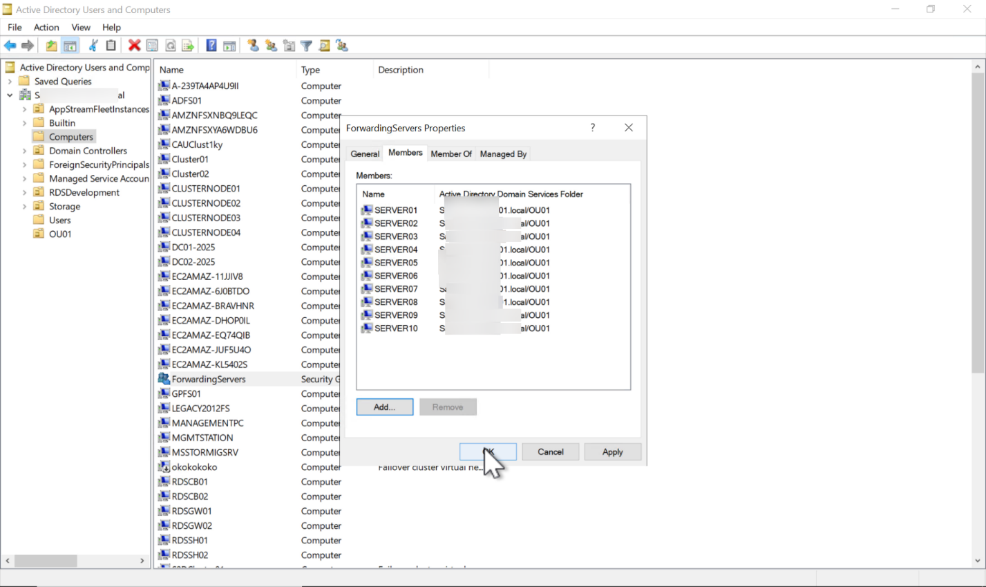 Figure 1: ForwardingServers AD group