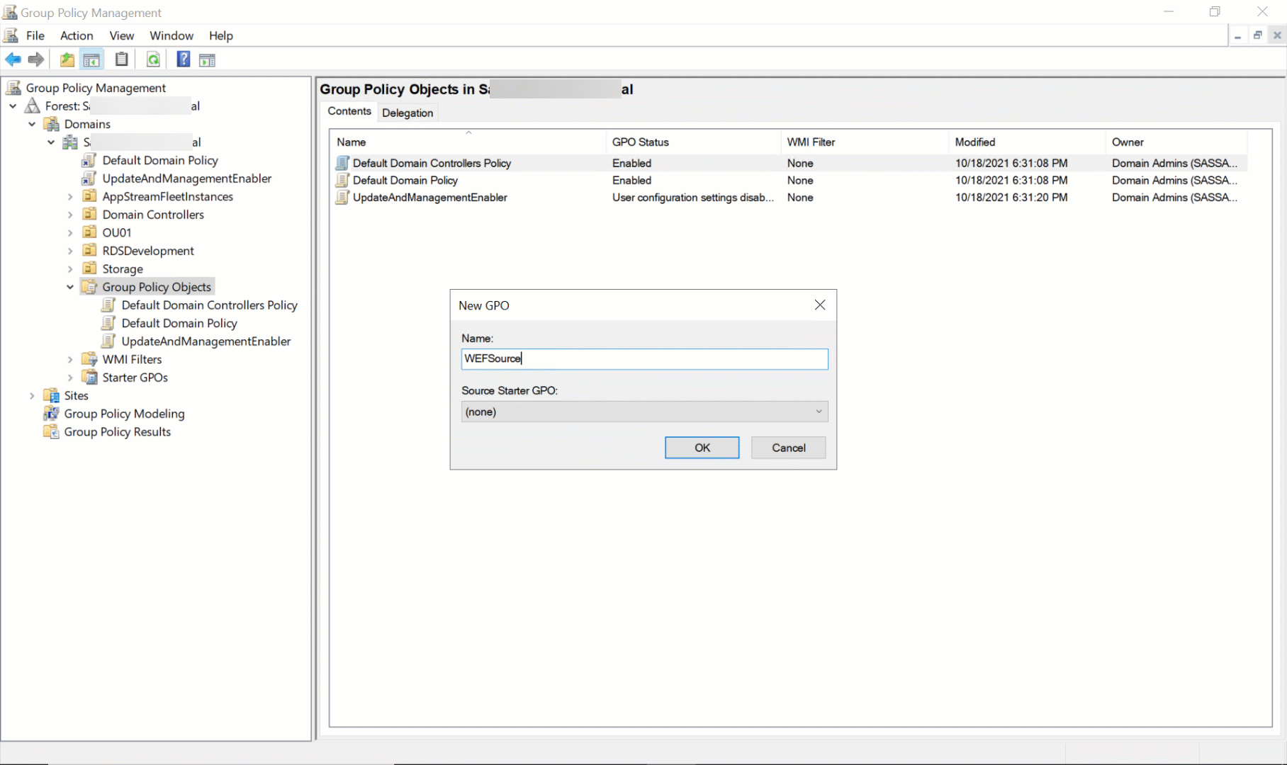 Figure 3: Creating and configuring the GPO