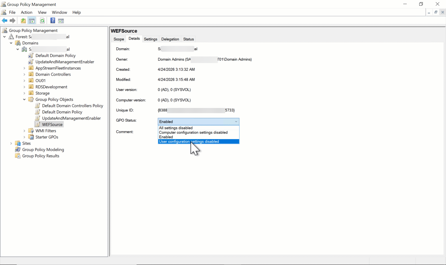 Figure 4: GPO scoping and linking