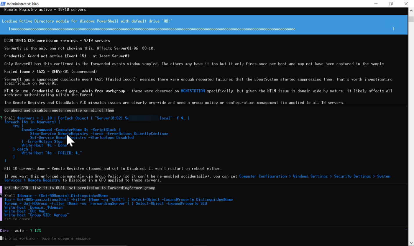 Figure 12: GPO creation via Kiro CLI