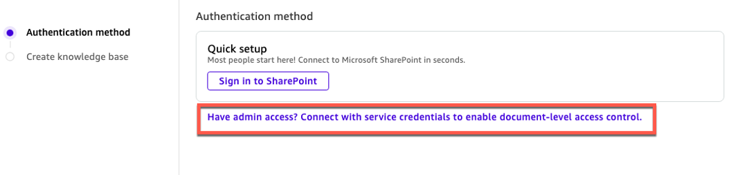 Figure 11. Connect with service credentials to enable document-level access control