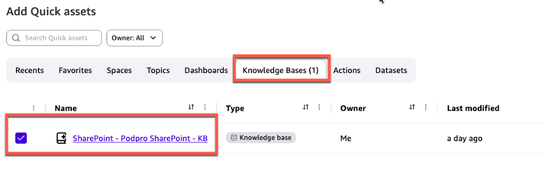 Figure 18. Adding Quick assets