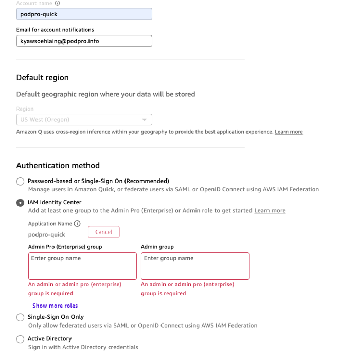 Figure 9. Subscribe to Quick as an Enterprise account
