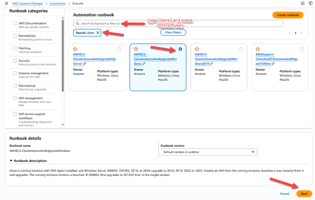 Figure 11. Alt-Text – Selecting the Automation Document in the AWS Systems Manager console