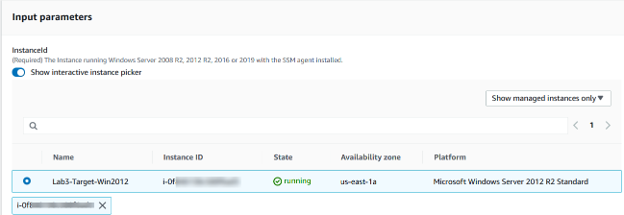 Figure 13. Alt-Text – Selecting the Instance in the AWS Systems Manager Console