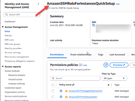 Figure 4. Alt-Text – Review the IAM permission for SSM Agent