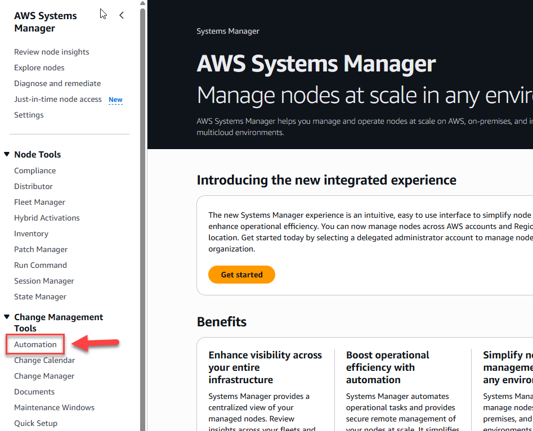 Figure 9. Alt-Text – AWS Systems Manager Automation Menu in the AWS Console