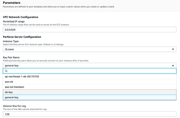 Screenshot of "Parameters" screen