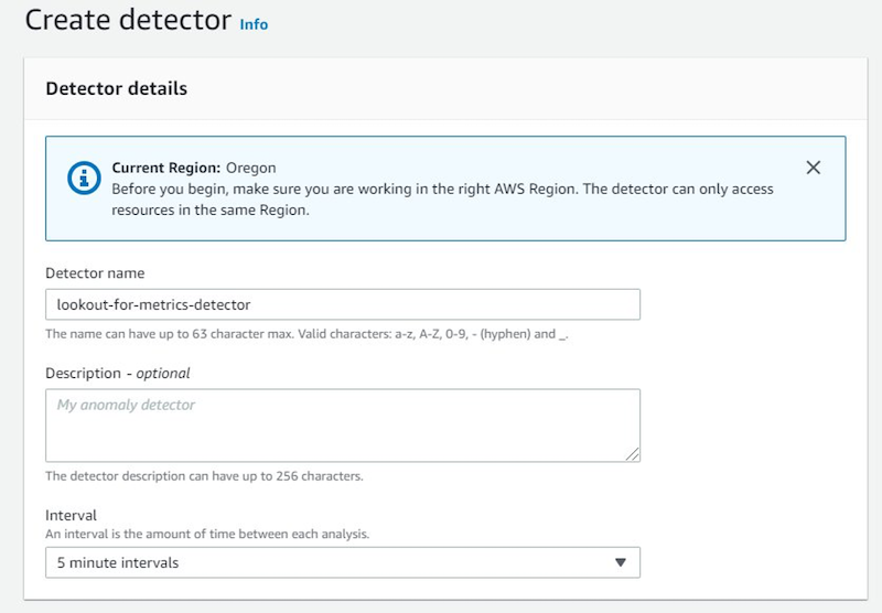 lookout for metrics create detector page