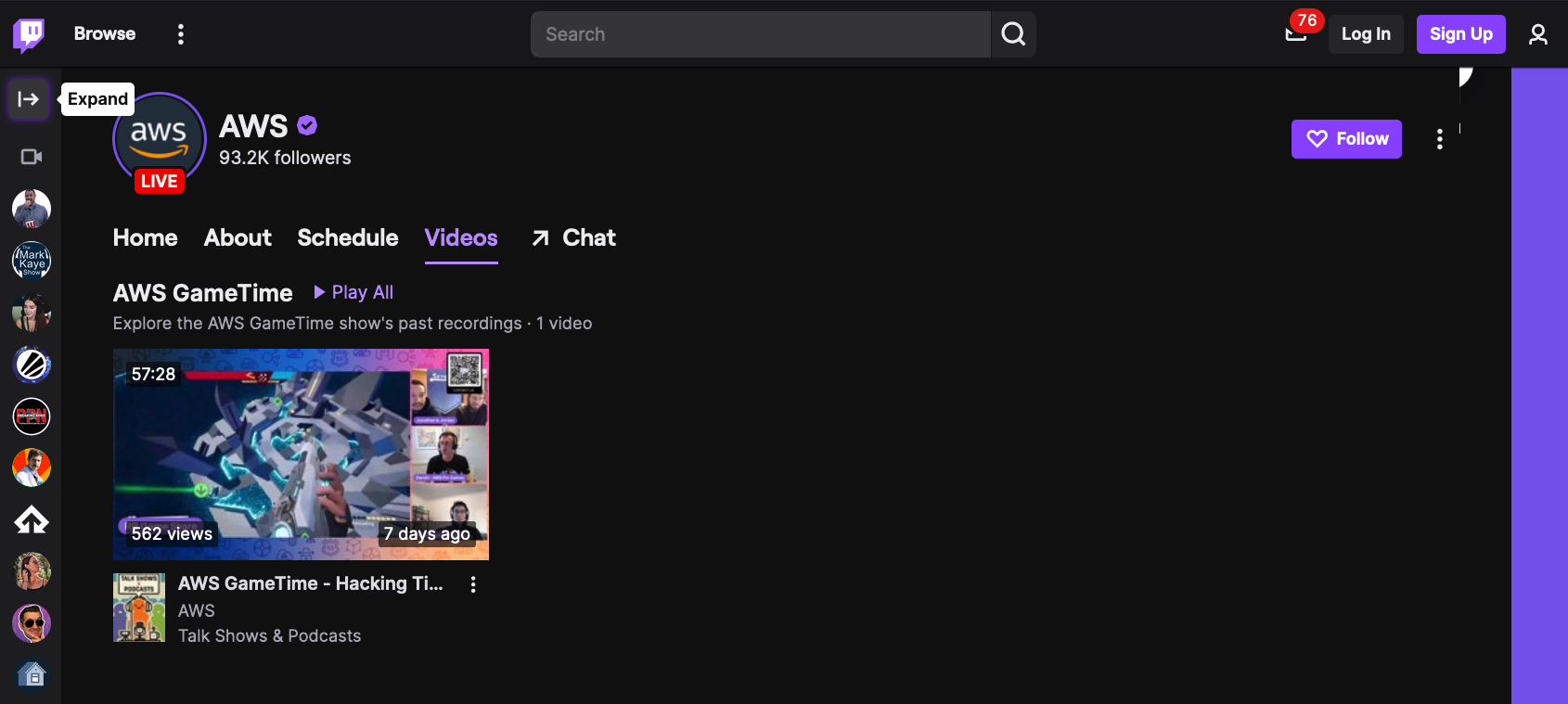 AWS Twitch Channel AWS Developer Center