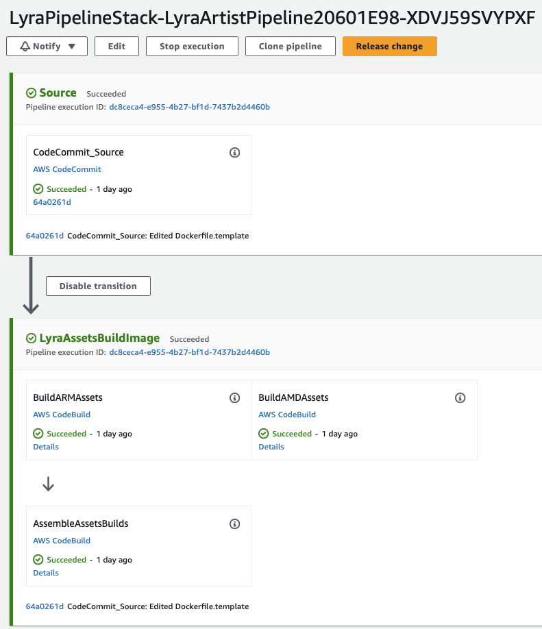 Figure 4 - CodePipeline that pulls code and build two images with single image URI in ECR