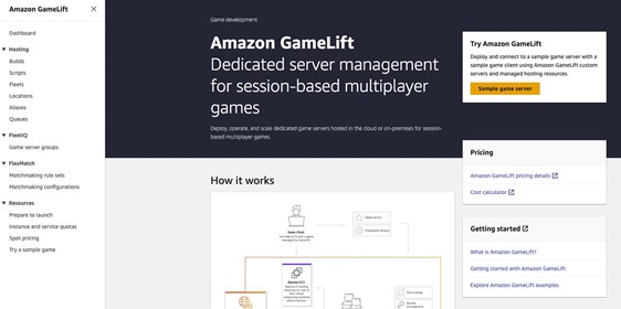 Amazon GameLift console home page.