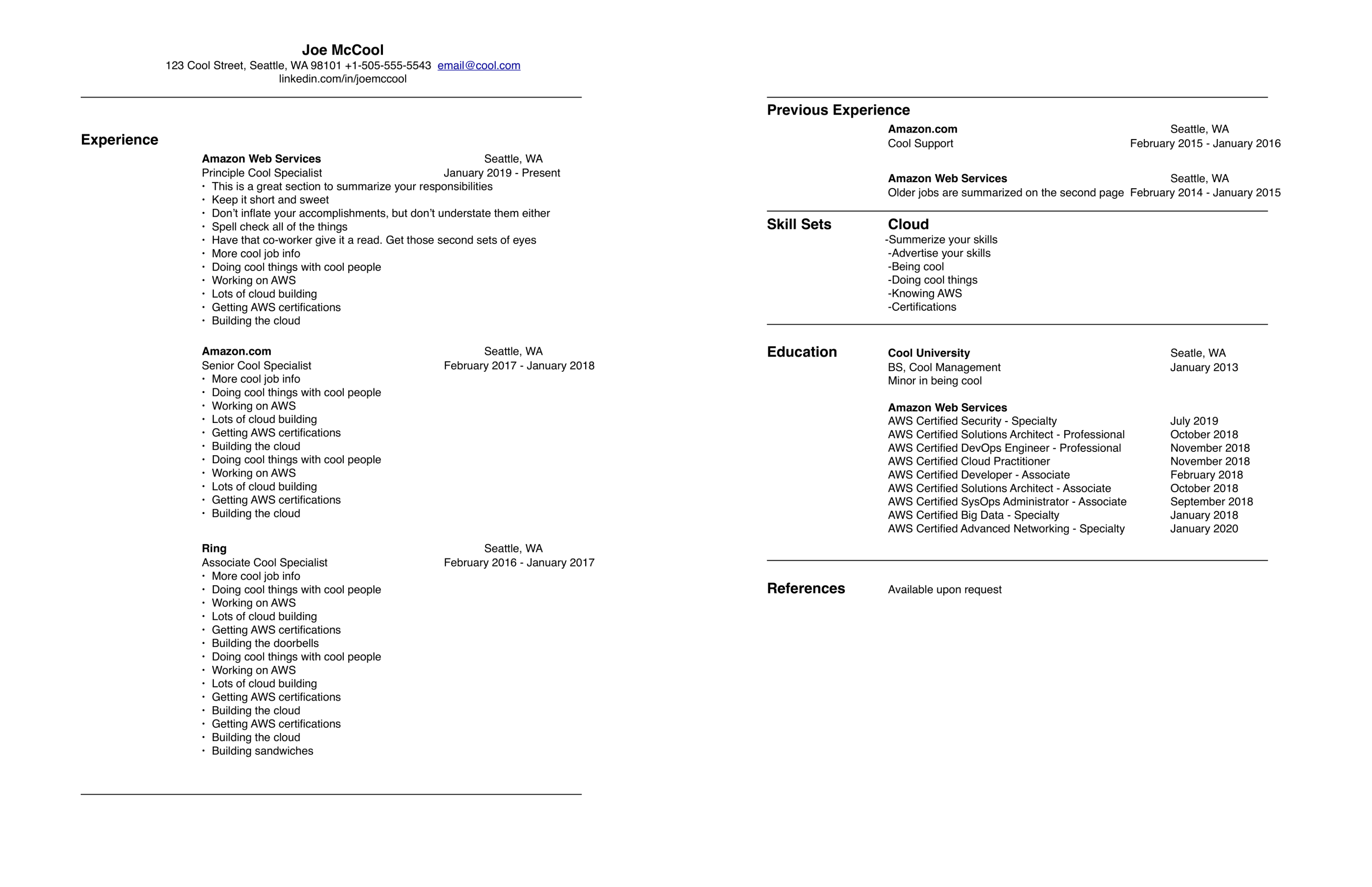 Sample two-page resume