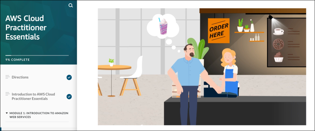 screenshot of AWS Cloud Practitioner Essentials course