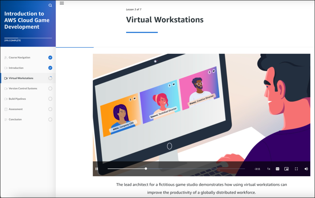 screenshot of AWS Game Development course