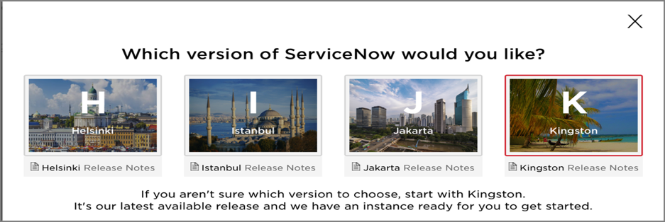 select ServiceNow release