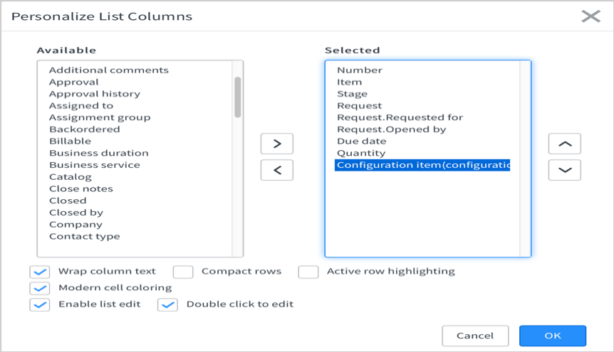 PersonalizeListColumns