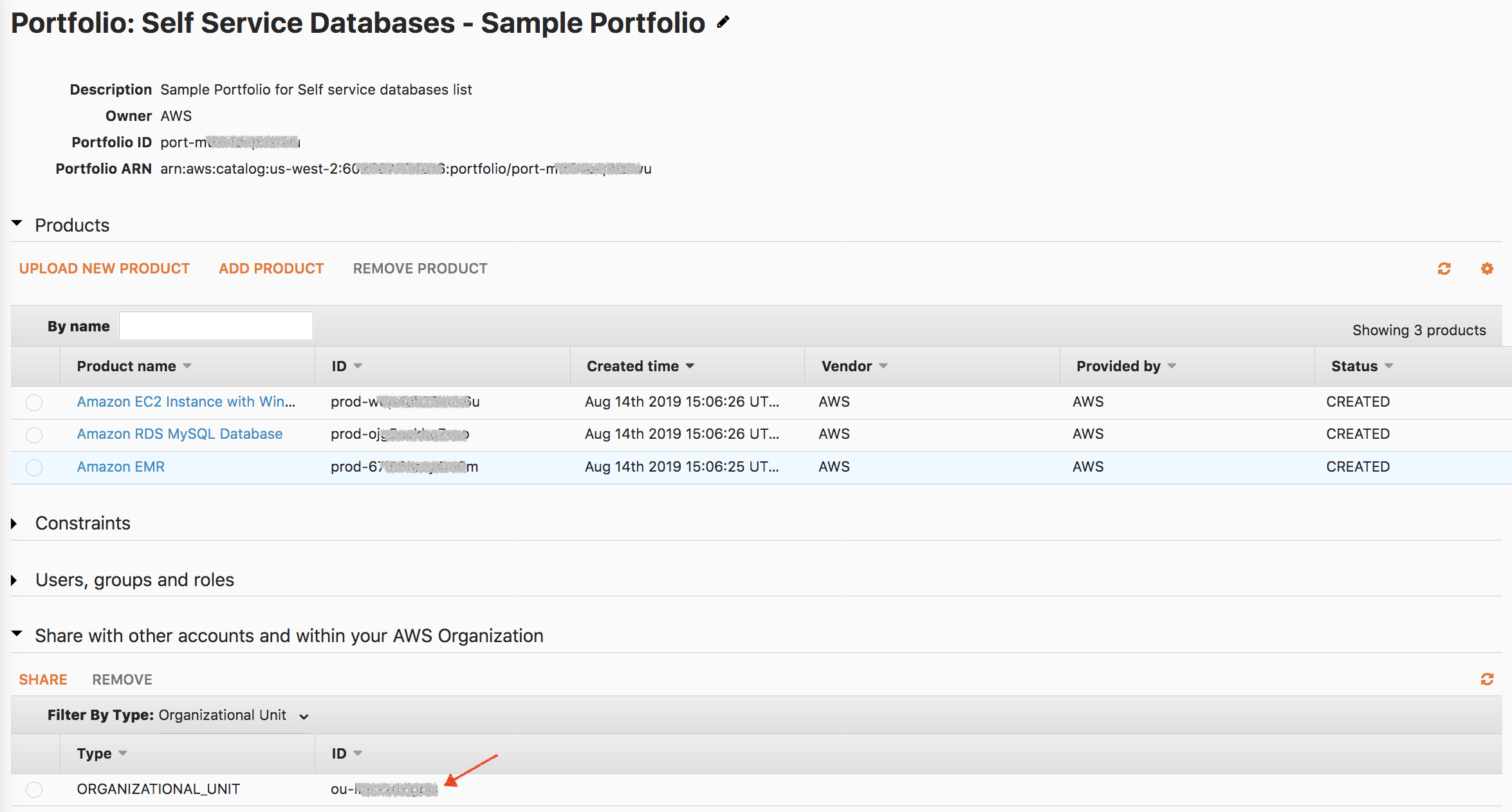 AWS Service Catalog portfolio on master account