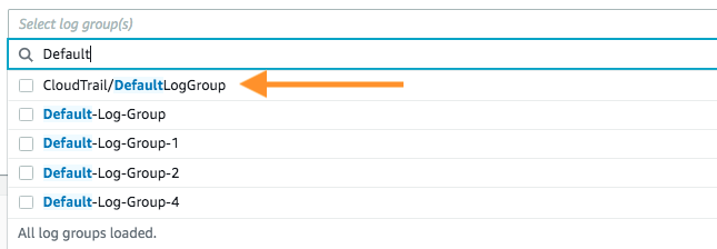 Selecting a CloudWatch Log Group