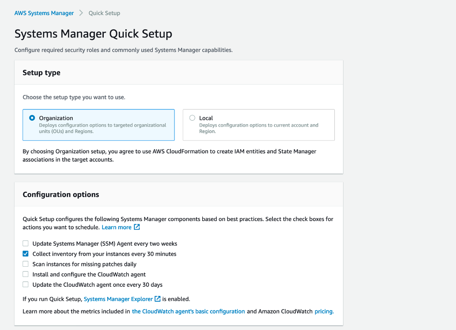 Systems Manager Quick Setup Organization feature