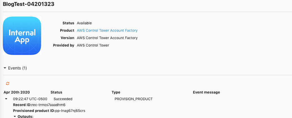 AWS Service Catalog provisioned product status