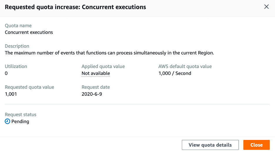 service quota request detailed