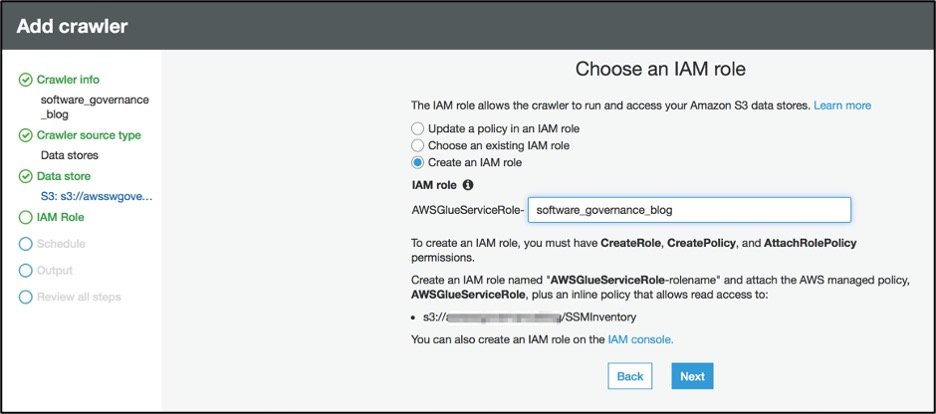 Select 'Create an IAM role' option and input a name for role