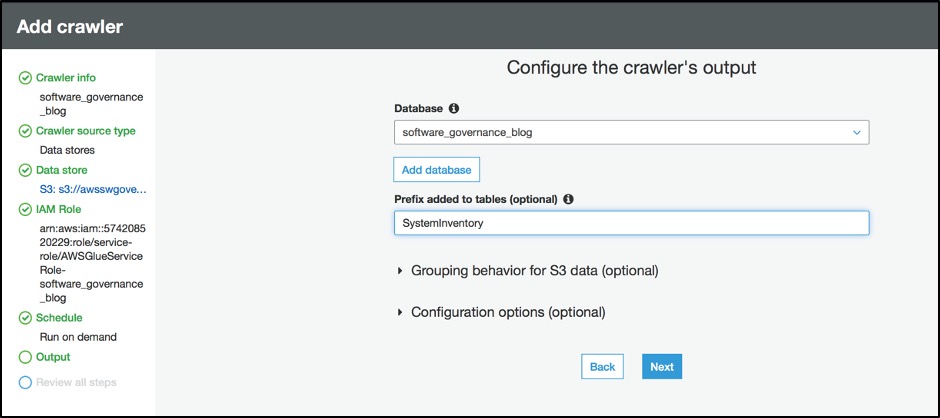 Input a name under the 'Database' field and an optional prefix name in the 'Prefix added to table' field