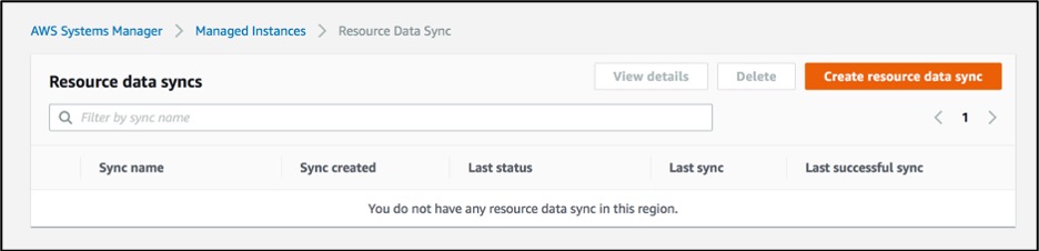 Click on "Create resources data sync" button