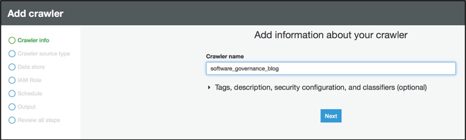 Input a name for your crawler in the 'Crawler name' field