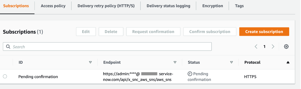 Under Subscriptions, the status displayed for the subscription is Pending confirmation.